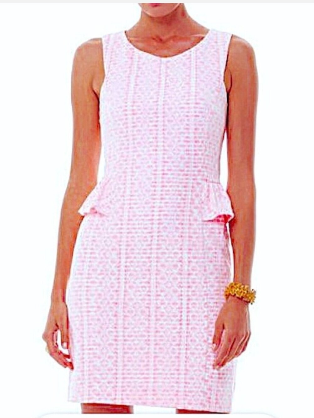 Lilly Pulitzer Pink/White Abby XO Lace Side Peplum Sheath Dress L Crochet Lace